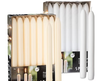 14 Taper Candles - 9" Tall Candles, Unscented - 8 Hour Long Burning Candlesticks for Home Decoration, Wedding, and Parties - White or Ivory