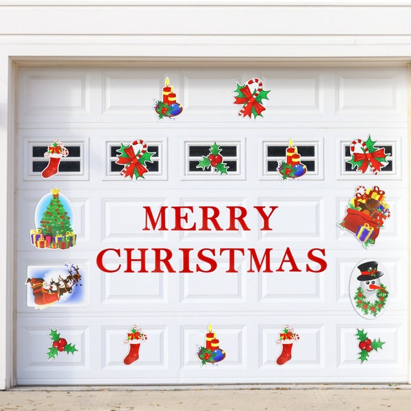 Merry Christmas Garage Door Magnets - 30Pcs Christmas Garage Door Decorations Set - Weather Resistant - Holiday and Christmas Home Decor