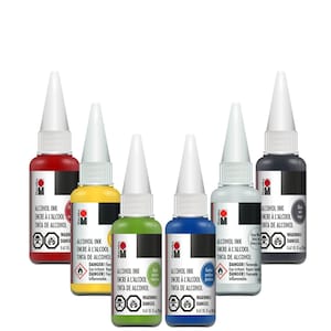 Marabu Alcohol Ink Set - 6 Primary Colors - for Epoxy Resin, Tumbler Making, Alcohol Paint Paper, Resin Dye - 20ml Bottles