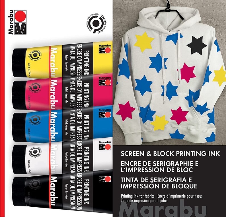 Marabu Fabric Screen Printing Ink Set of 5 Colors Waterbased Screen