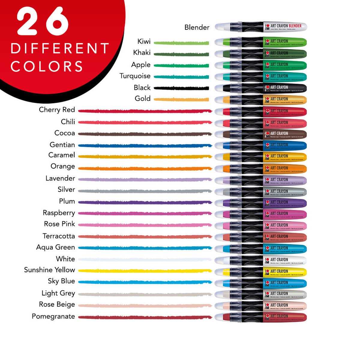 Marabu Art Crayons for Mixed Media 26 Smooth and Easy Blending