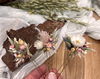 Floral hairpins, set of 3 or 5 | Spring/summer hairpins | Colorful - pastel | Dried flower decorations