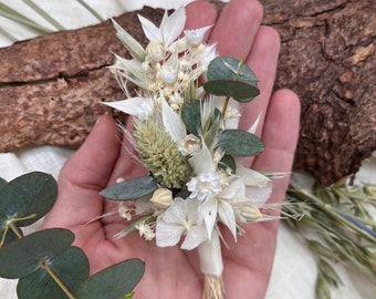 Trockenblumen Anstecker | beige - Eukalyptus | Blumenschmuck Bräutigam | Boho Boutonniere | individuell möglich