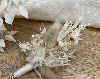 Trockenblumen Anstecker | beige-weiß-braun | Blumenschmuck Bräutigam | Boho Boutonniere | individuell möglich