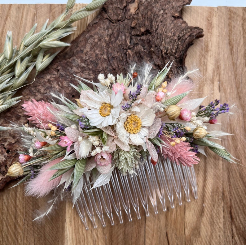 Colorful hair comb Dried flowers summery wiesig Durable hair accessories image 2