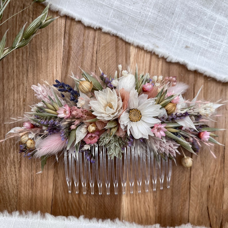 Colorful hair comb Dried flowers summery wiesig Durable hair accessories Haarkamm