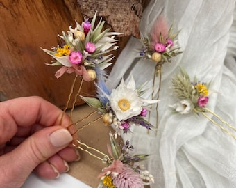 Blumenhaarnadel 3er oder 5er Set | Haarnadeln Frühlingshaft Sommerlich | bunt - pastell | Trockenblumenschmuck