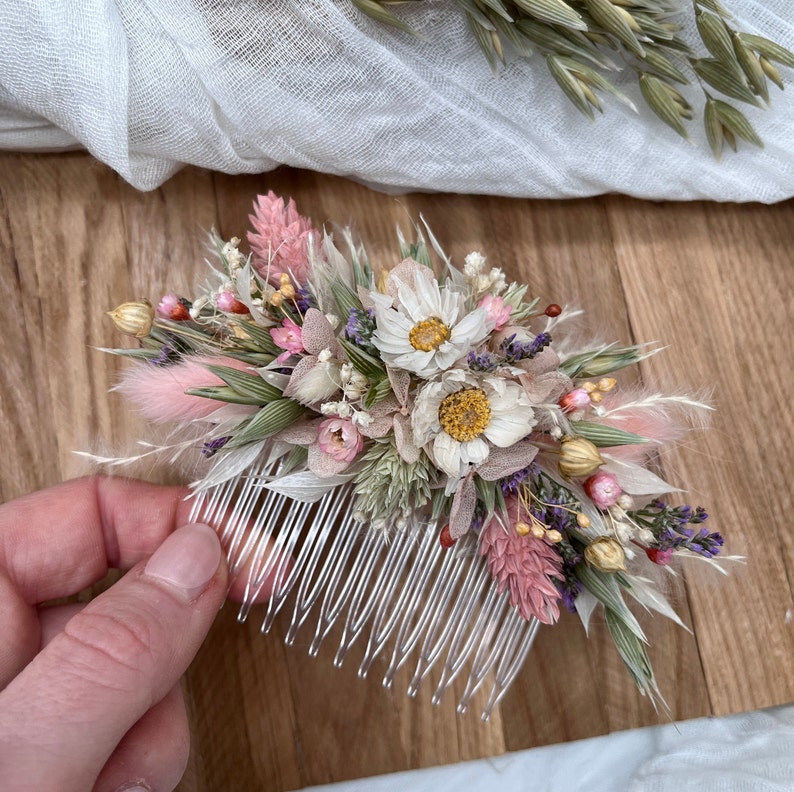 Bunter Haarkamm Trockenblumen sommerlich wiesig Haarschmuck haltbar Bild 6