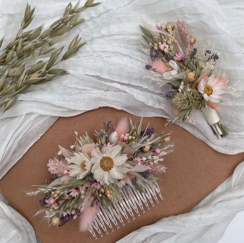 Colorful hair comb Dried flowers summery wiesig Durable hair accessories image 7