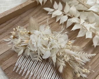 Trockenblumen Haarkamm | beige-weiß |dried flowers | boho Hochzeit | Haarschmuck