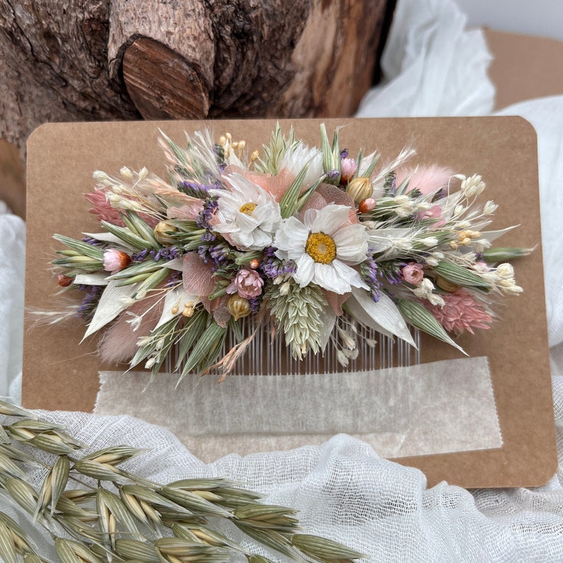 Bunter Haarkamm Trockenblumen sommerlich wiesig Haarschmuck haltbar Bild 5