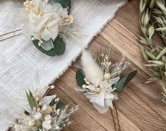 Ensemble d’épingles à cheveux de 3 ou 5 | Accessoires pour cheveux fleurs séchées | eucalyptus blanc | de nombreuses couleurs individuellement possibles