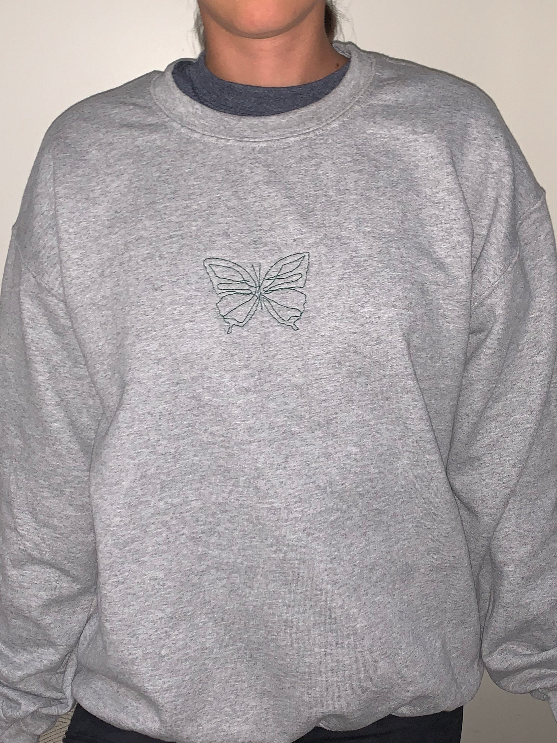 Embroidered butterfly crew neck sweatshirt boho retro. Etsy