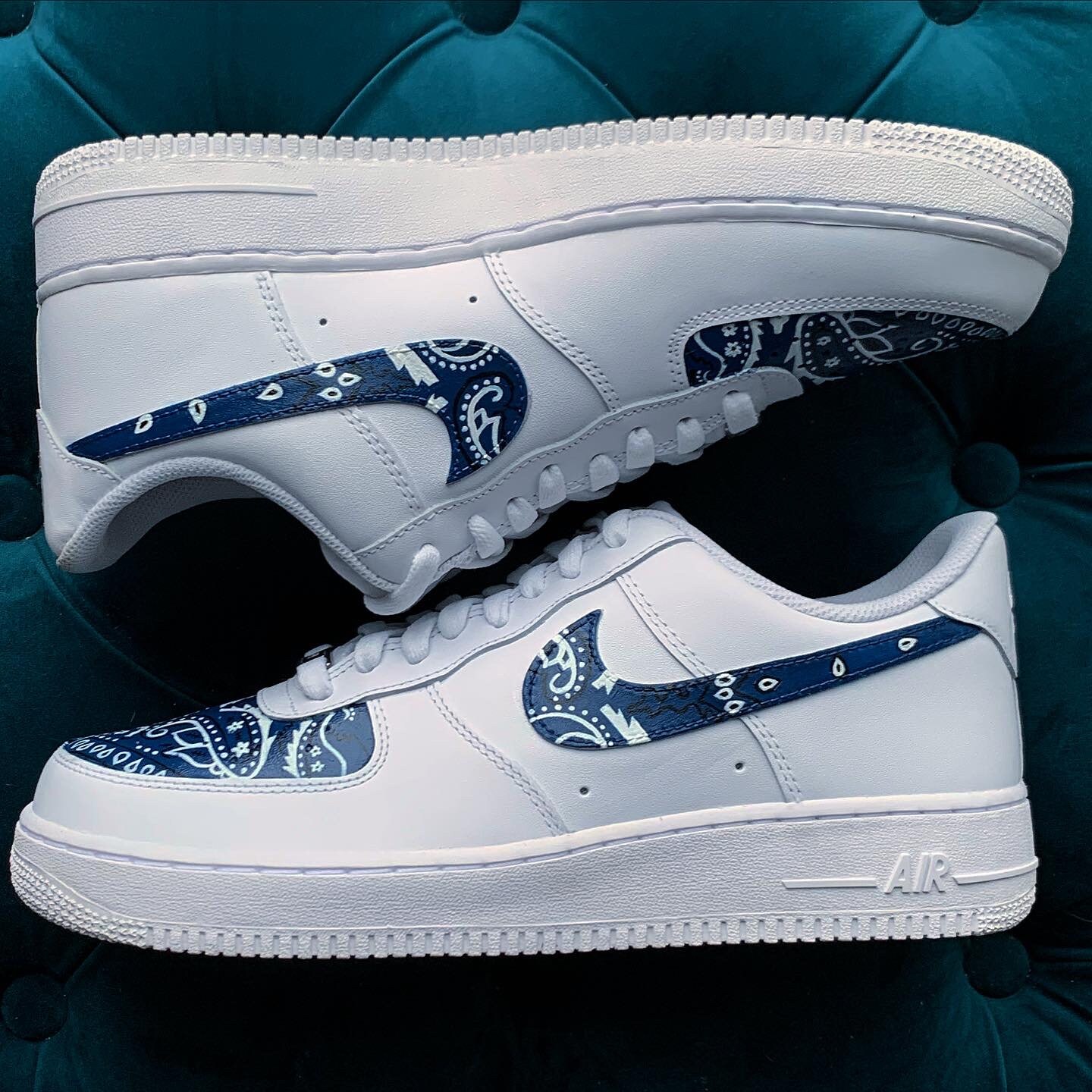 white air forces with blue bandana