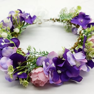 Dog Wedding Flower Collar, Faux Greenery and Silk Flowers Wedding Wreath, Pet Flower Crown, Purple Flower Girls Wreath, Dog Birthday Attire