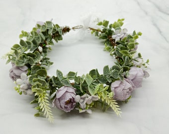 Dog Wedding Flower Collar, Faux Greenery and Silk Flowers Wedding Wreath, Purple Flower Crown, Flower Girls Wreath, Dog Birthday Attire