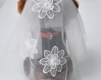 Cat Dog Wedding Veil, Pet Wedding Hat, Dog Flower Veil, Pet Wedding Bridal Veil, Bridesmaid Wedding Accessories,  Holiday Princess Outfit