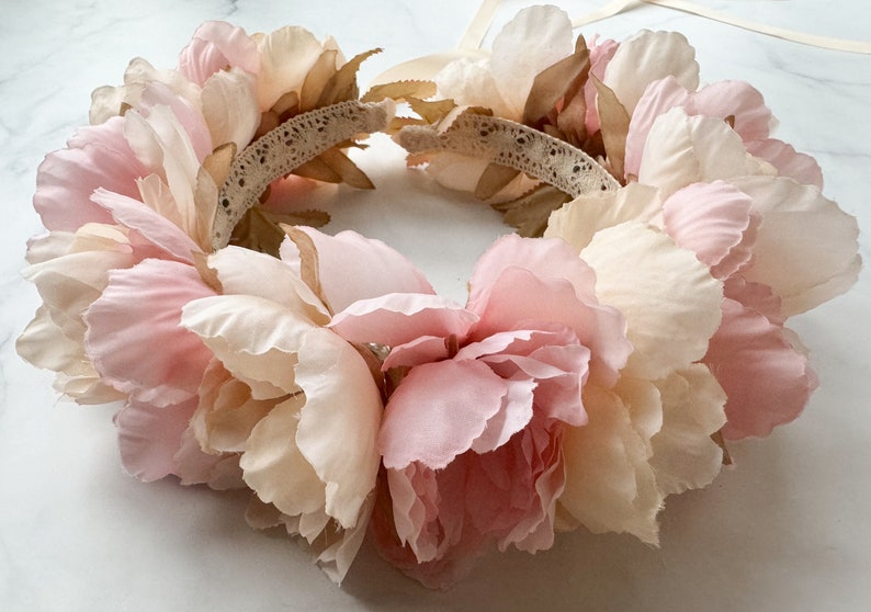 Dog Flower Collar, Dog Wedding Flower Wreath, Wedding Flower Crown, Puppy Flower Wreath, Dog Flower Crown Pink & Champagne