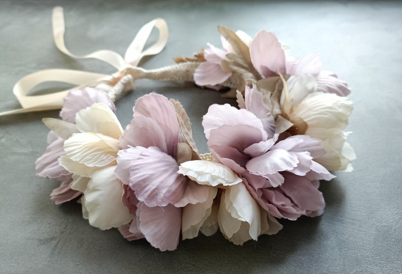 Dog Flower Collar, Dog Wedding Flower Wreath, Wedding Flower Crown, Puppy Flower Wreath, Dog Flower Crown Champagne & Purple