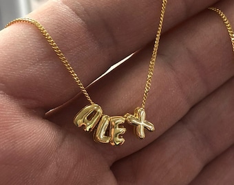 Collar de letras 3D, collar con nombre de burbuja, joyería personalizada, collar de plata de ley, regalo de San Valentín, colgante con nombre, d inicial