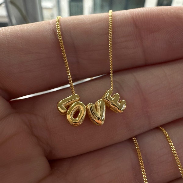 14K Gold 3D Mini Bubble Letter Necklace, Bubble initial name necklace, Personalised name necklace, dainty gold name plated necklace, gift