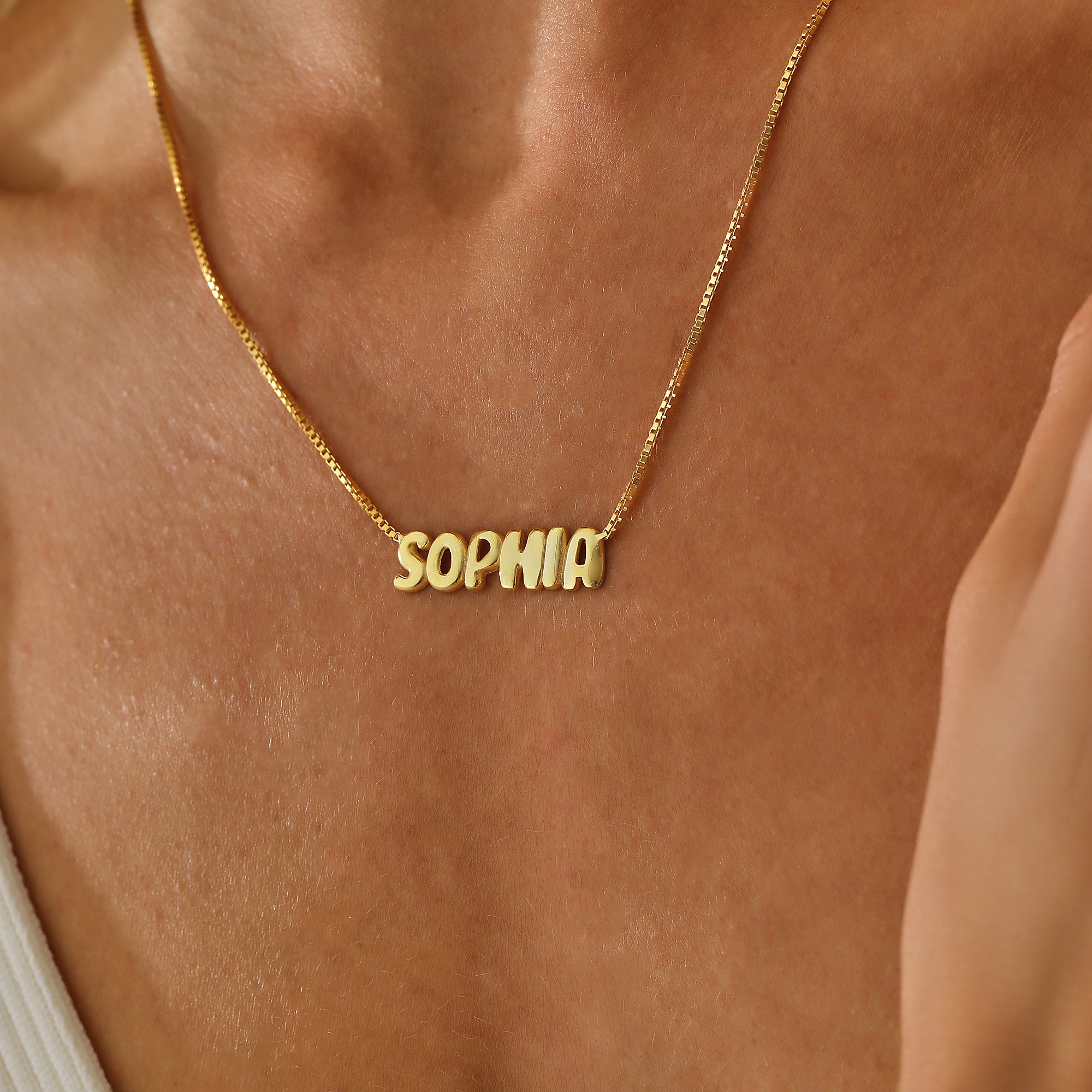 Personalized Bubble Name Necklace - 3D Balloon Letter Jewelry - Customized Silver & Gold Necklace