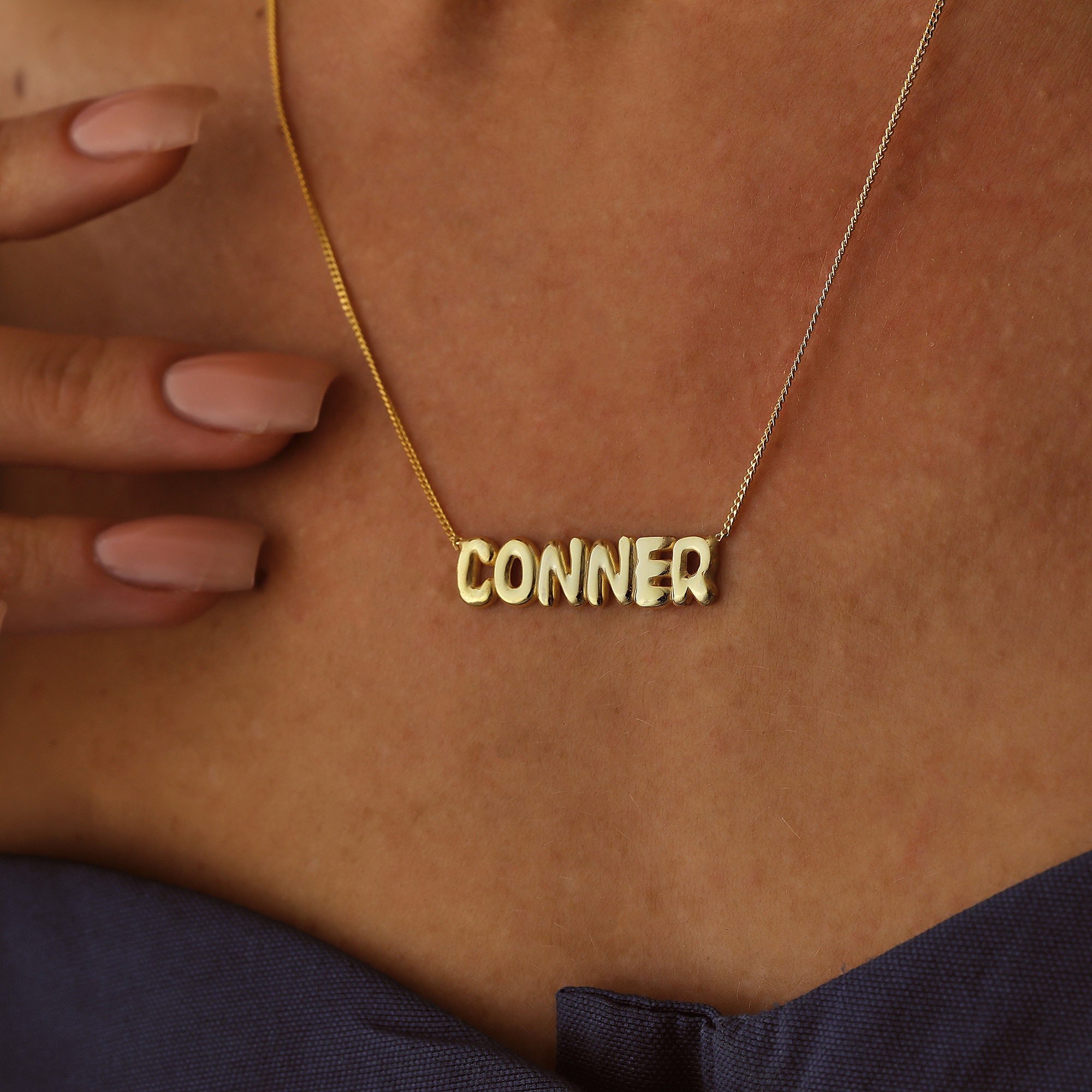 Personalized Bubble Name Necklace - 3D Balloon Letter Jewelry - Customized Silver & Gold Necklace