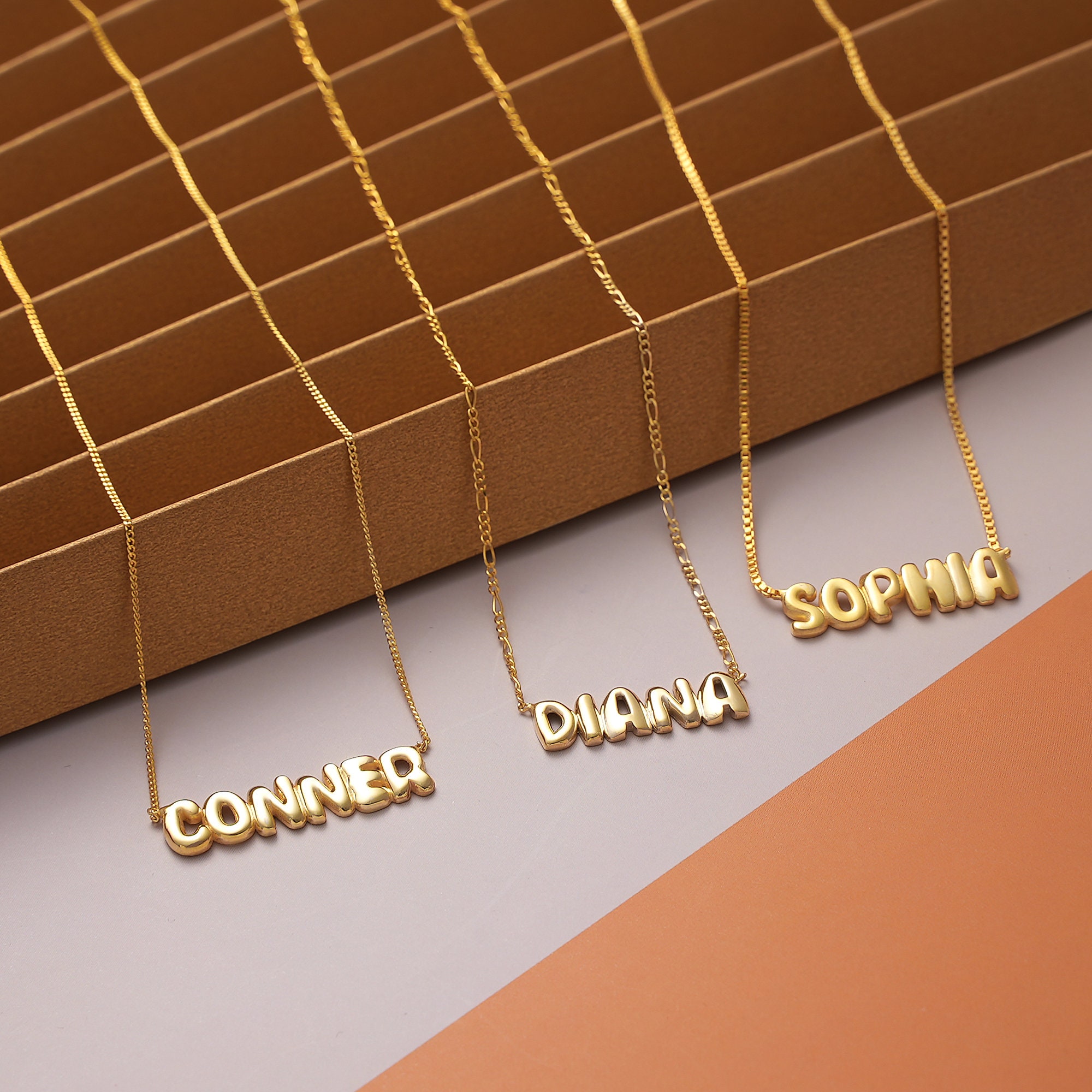 Personalized Bubble Name Necklace - 3D Balloon Letter Jewelry - Customized Silver & Gold Necklace