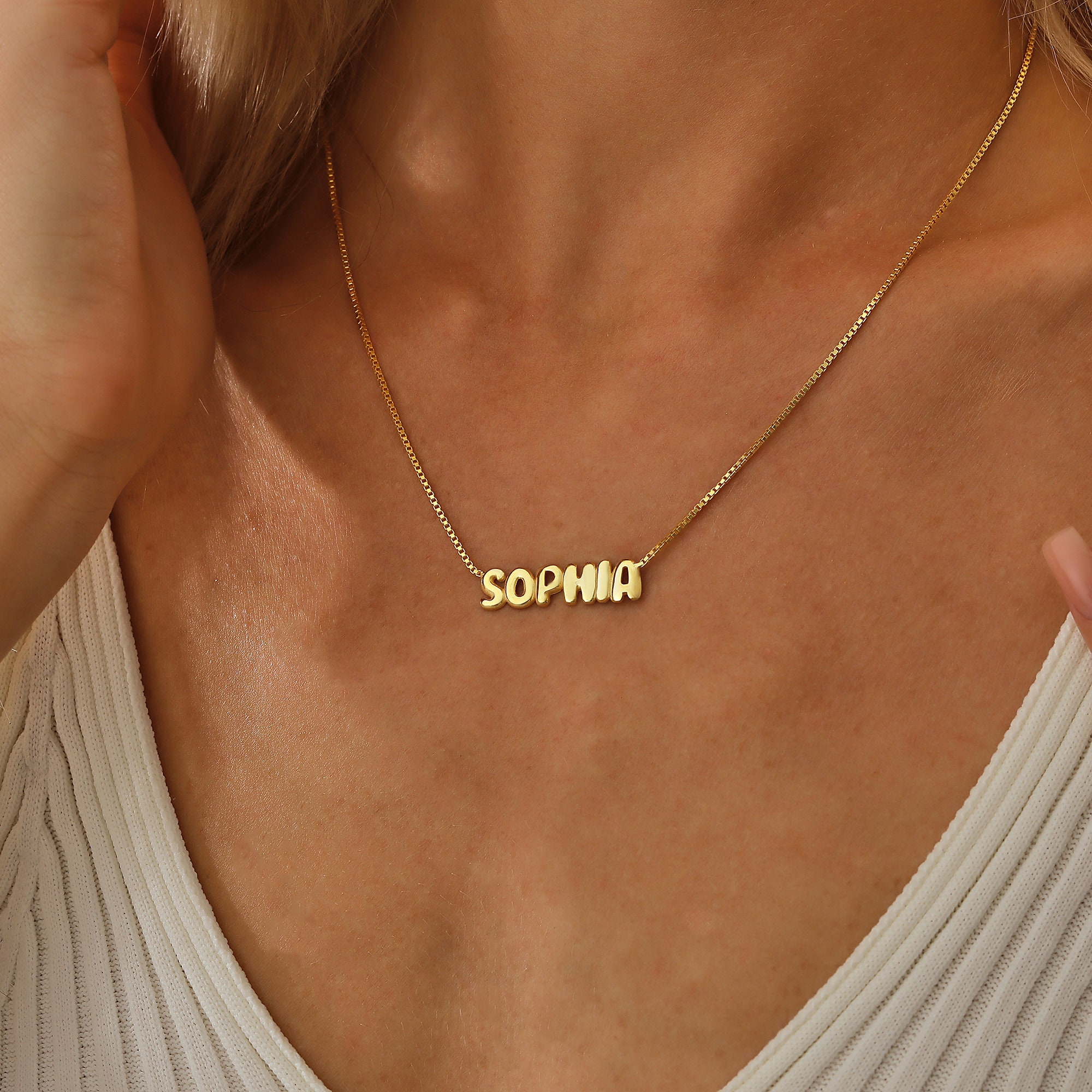 Personalized Bubble Name Necklace - 3D Balloon Letter Jewelry - Customized Silver & Gold Necklace