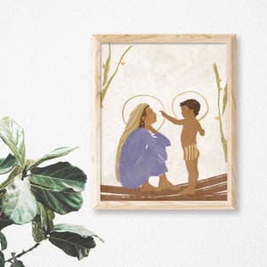 Mary and Jesus Art Print: Catholic Giclée Wall Decor
