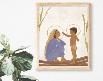 Mary and Jesus Art Print: Catholic Giclée Wall Decor
