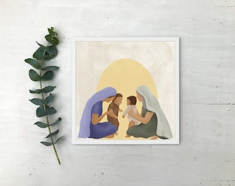 Blessed Virgin Mary | Saint Elizabeth | Baby Jesus | John the Baptist | Holy Family | Catholic Art Print | Gift for Mom