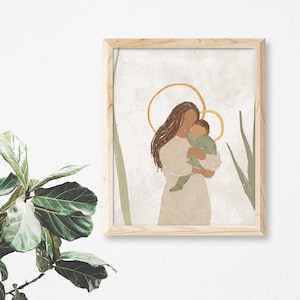 Blessed Virgin Mary and Baby Jesus | Catholic Art Print | Our Lady of Lourdes | Our Lady of Fatima