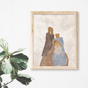 Jesus, Mary, and Joseph | Catholic Art Print | Relaxing in Bed | Lazy Mornings | Nursery Art