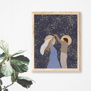 Catholic Art Print | Mary and Joseph Dancing Under the Stars | Advent Art | Gift for Catholic