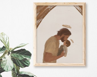 Saint Joseph and Baby Jesus | Catholic Art Print