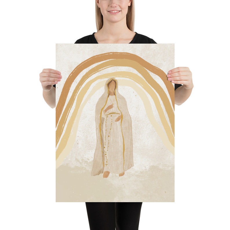 Our Lady of Fatima | Catholic Art Print | Blessed Virgin Mary | Boho Rainbow 8″×10″ inches