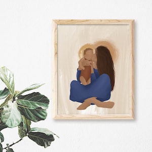 Blessed Mother | Mary and Baby Jesus | Minimalist Catholic Art | Christian Artwork | Religious Art Print | Gift for Pregnant | Gift for Mom