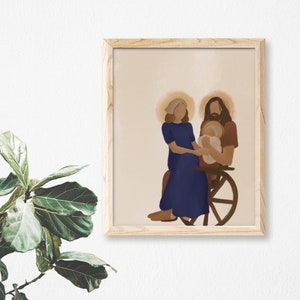 Holy Family | Catholic Art Print | Saint Joseph | Blessed Mother | Baby Jesus | Wheelchair Artwork | Gift for Disabled Father