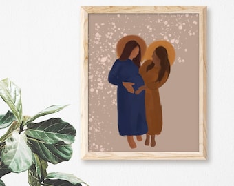 Mary and St. Elizabeth | Catholic Art Prints  | Pregnant Saints | The Visitation | Joyful Mysteries