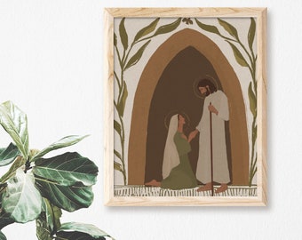 Jesus Christ and Mary Magdalene | Catholic Art Print | Christian Home Decor | Religious Wall Art