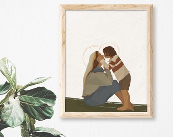 Blessed Mother Mary and Toddler Jesus | Catholic Art Print