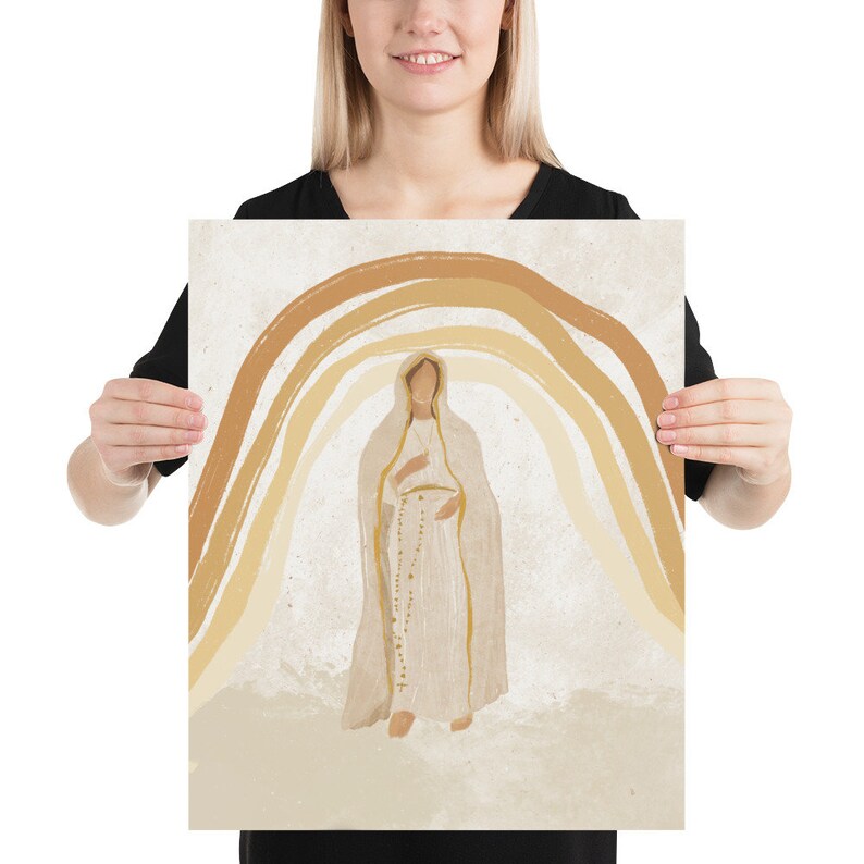 Our Lady of Fatima | Catholic Art Print | Blessed Virgin Mary | Boho Rainbow 18″×24″ inches