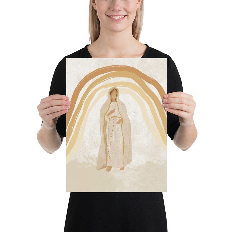 Our Lady of Fatima | Catholic Art Print | Blessed Virgin Mary | Boho Rainbow 16″×20″ inches