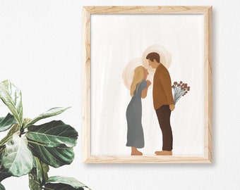 Holy Family Art Print: Mary and Joseph with Flowers, Catholic Home Decor