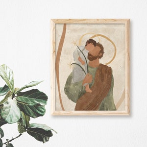 Saint Joseph and Child Jesus | Catholic Art Print | Gift for Father