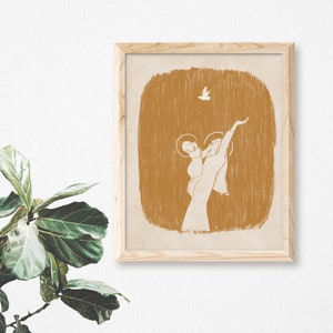 Mary and Baby Jesus | Catholic Art Print | Pencil Drawing | Boho Art | Minimalist Artwork