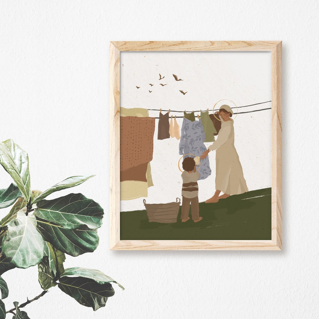 Mary and Jesus Doing Laundry | Catholic Art Print - Etsy