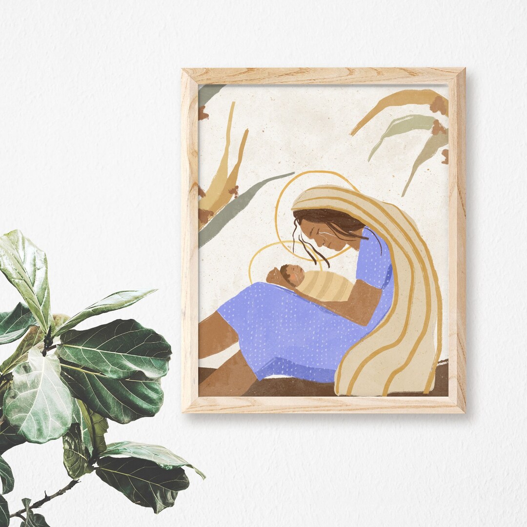 Blessed Virgin Mary and Baby Jesus | Catholic Art Print | Mary Crying ...