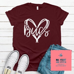 Bucs (Buccaneer) with Heart Spirit T-Shirts for teachers, Bucs Fan, buccaneer mascot, school team spirit, spirit shirts